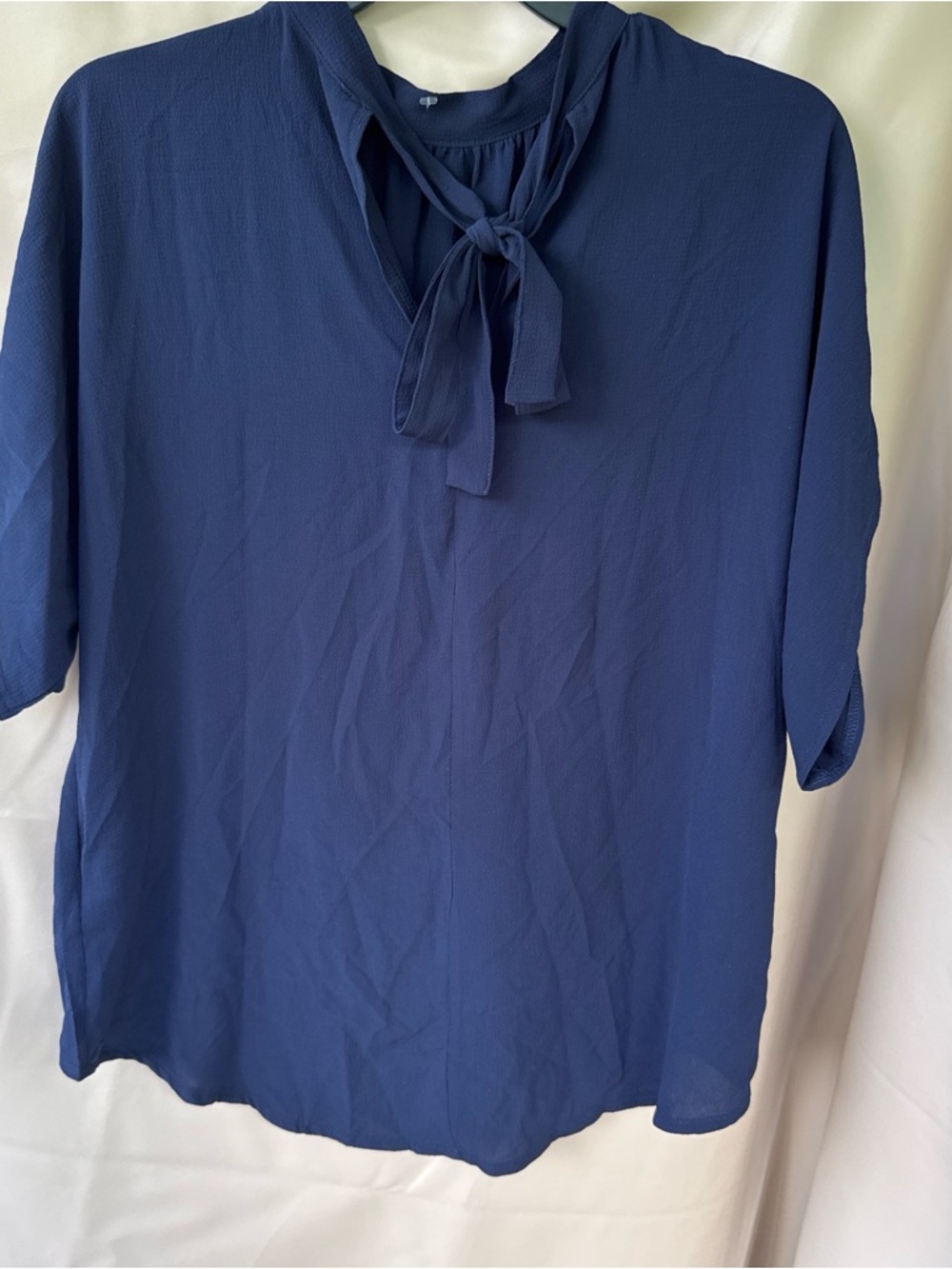 Women's Navy Tie-Neck Blouse
